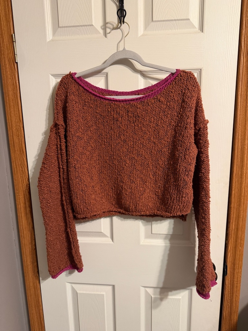 Free People Cropped Rust Sweater with Pink Trim